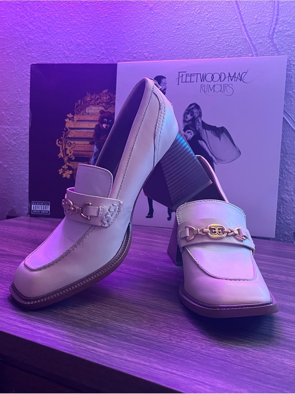 Sam  Edelman Cream Block-Heel Loafer Pumps with Chain Accent